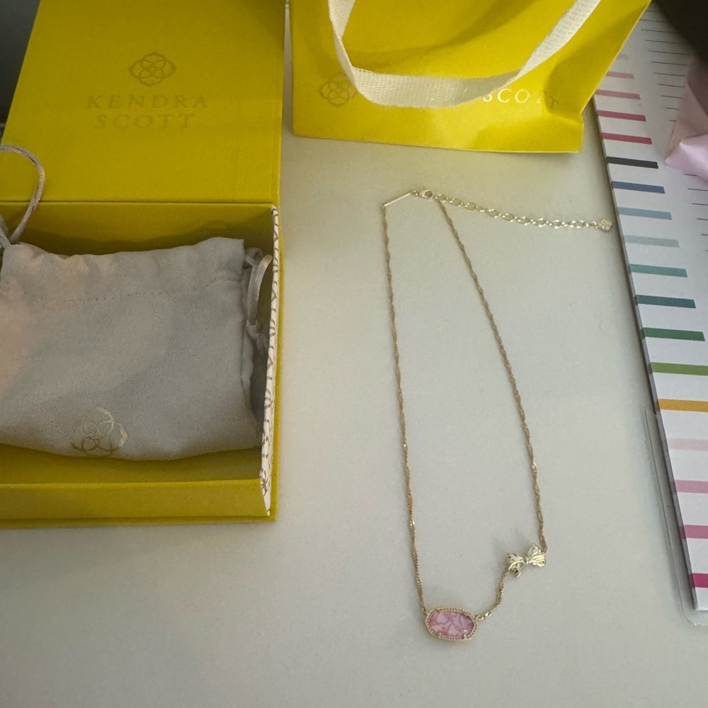Kendra Scott Gold Necklace with Pink Stone